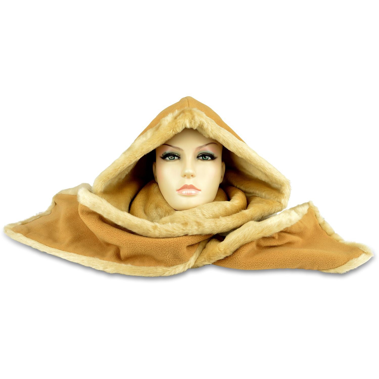 Hooded Scarf – Fleece & Faux Fur - Camel